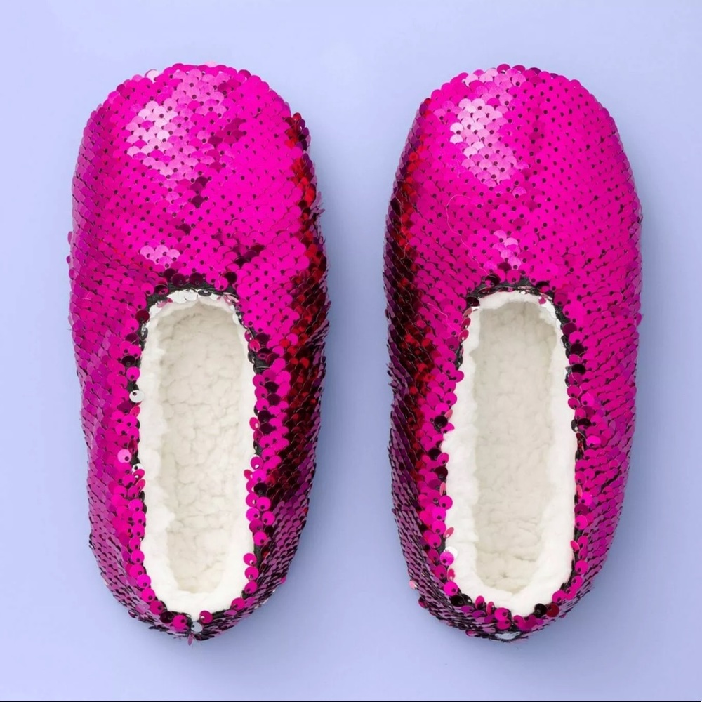 Girls Flip Sequin Slipper Socks M/L Pink NWT